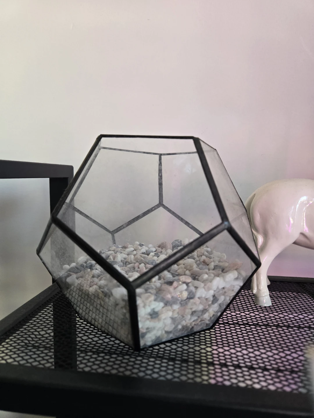 Geometric Glass Terrarium with Stones