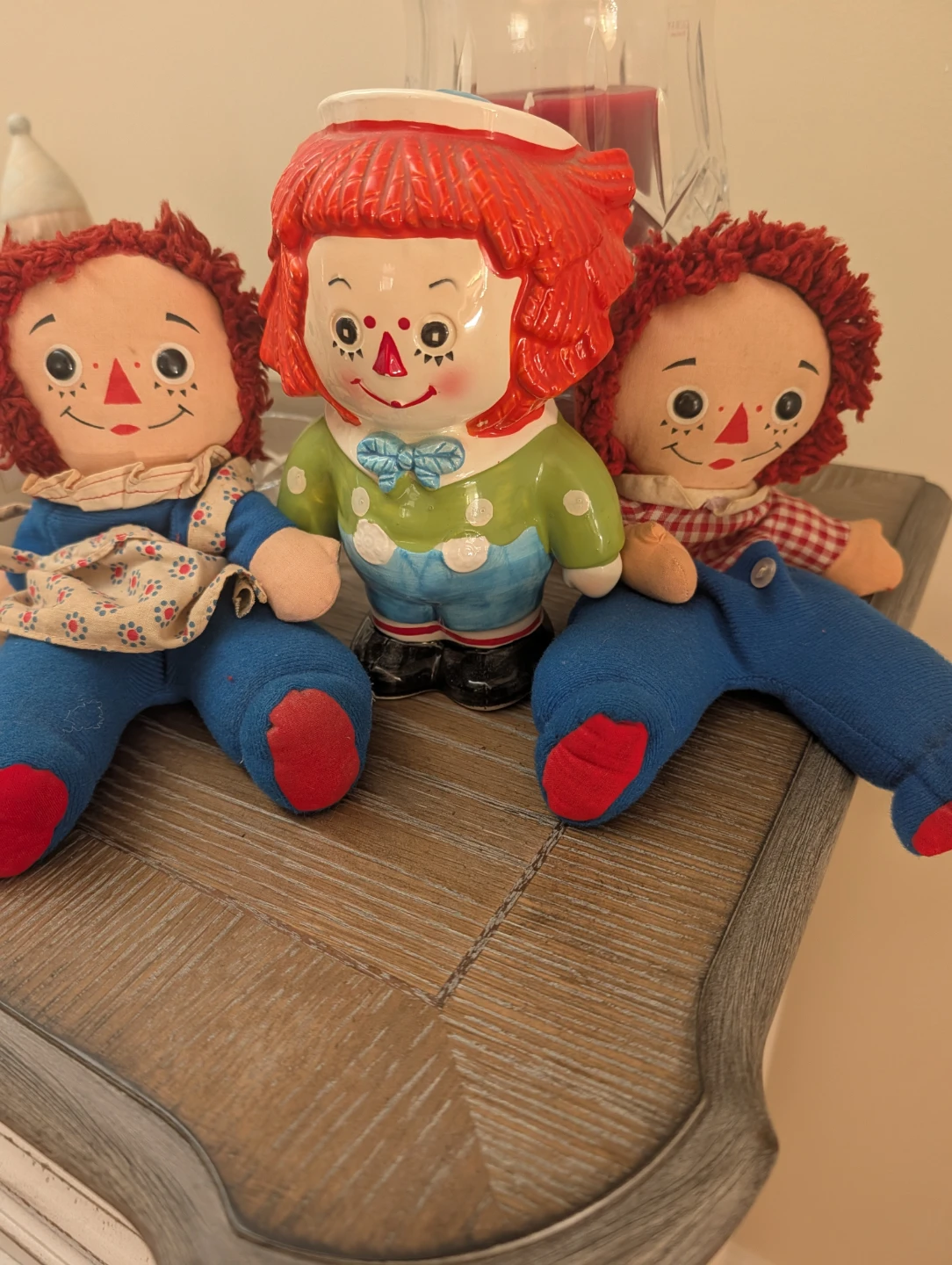 Raggedy Ann and Andy Dolls with Ceramic Bank