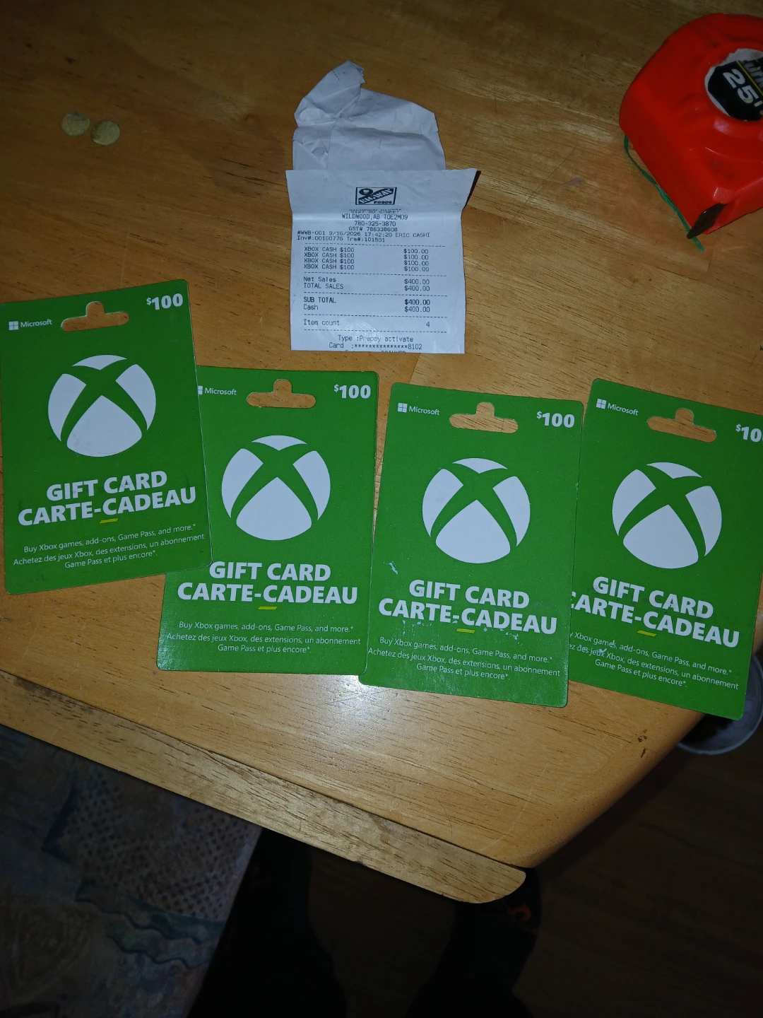 Xbox gift cards x 4