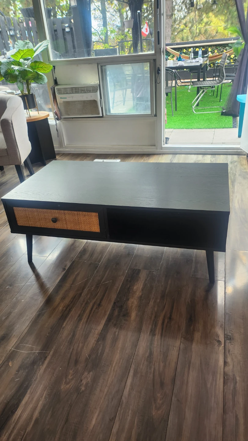 Black Coffee Table with Rattan Detail - photo 3
