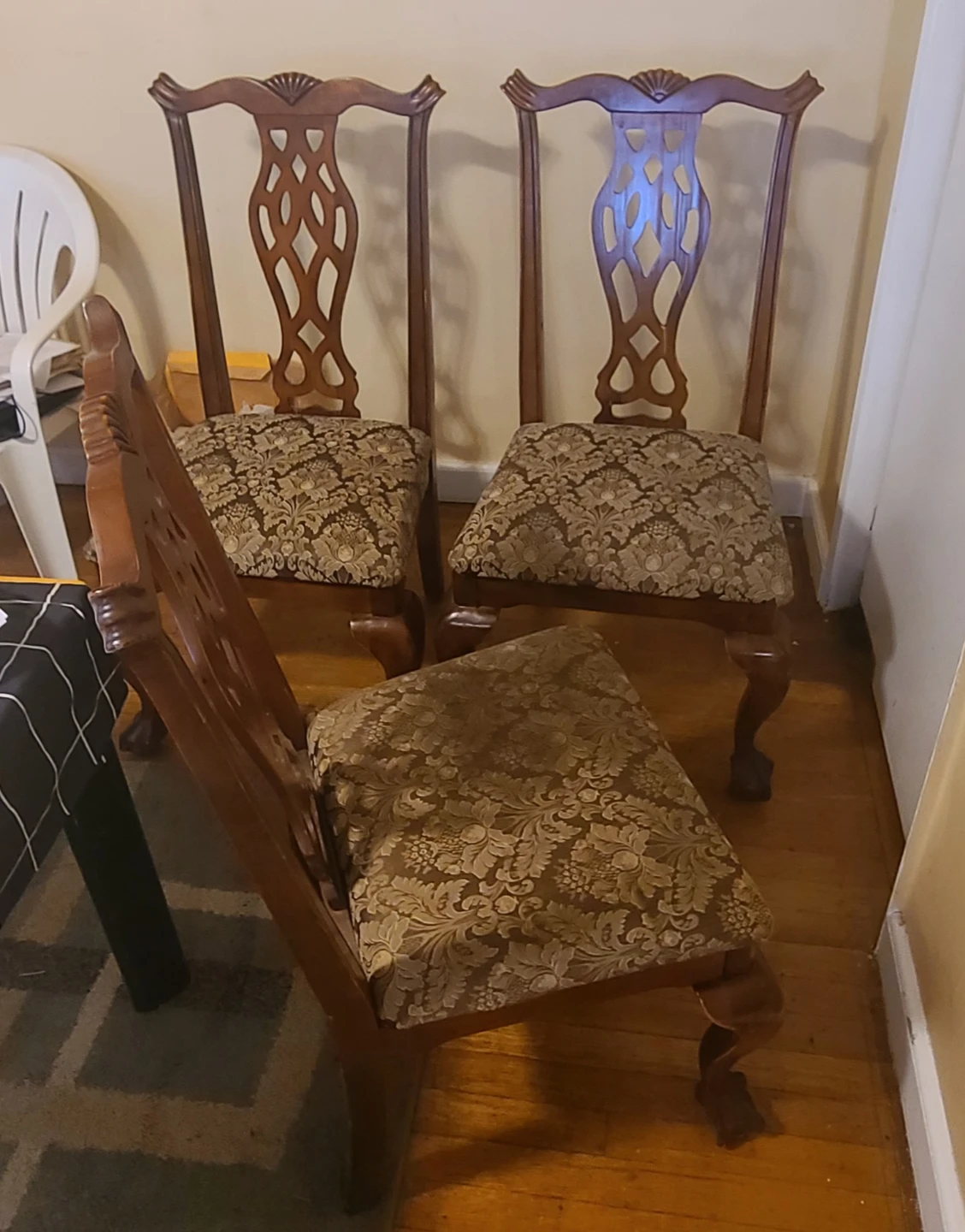 Set of 3 Chippendale Style Wooden Dining Chairs