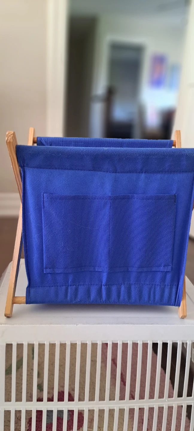 Blue Canvas and Wood Book Rack