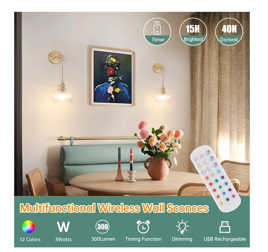 Set of Two Multifunctional Wireless Wall Sconces - photo 2