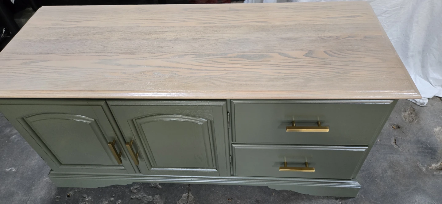 Green Media Console with Natural Wood Top - photo 4