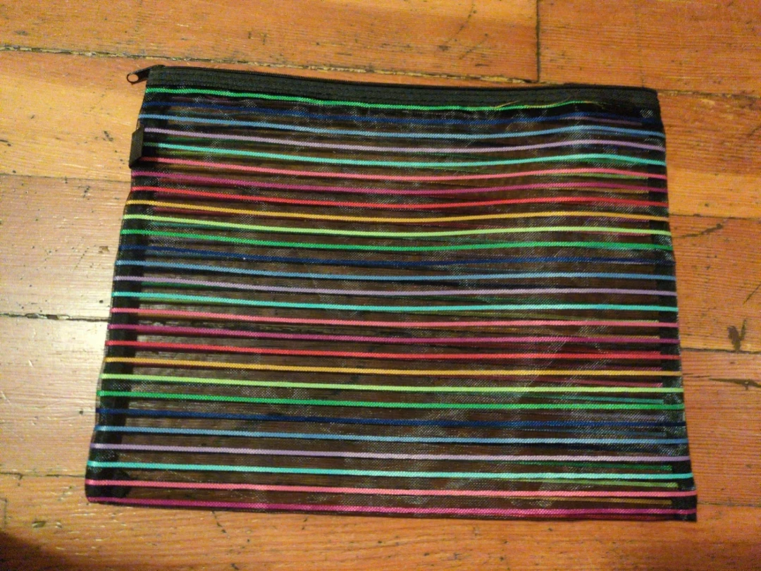 Striped Mesh Zipper Pouch