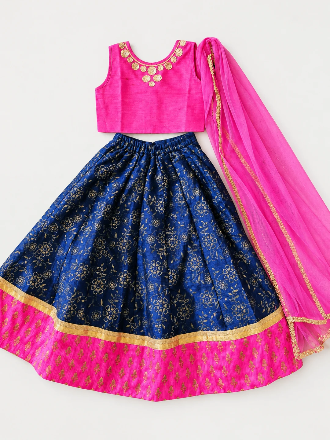 Girls Traditional Pink and Blue Outfit