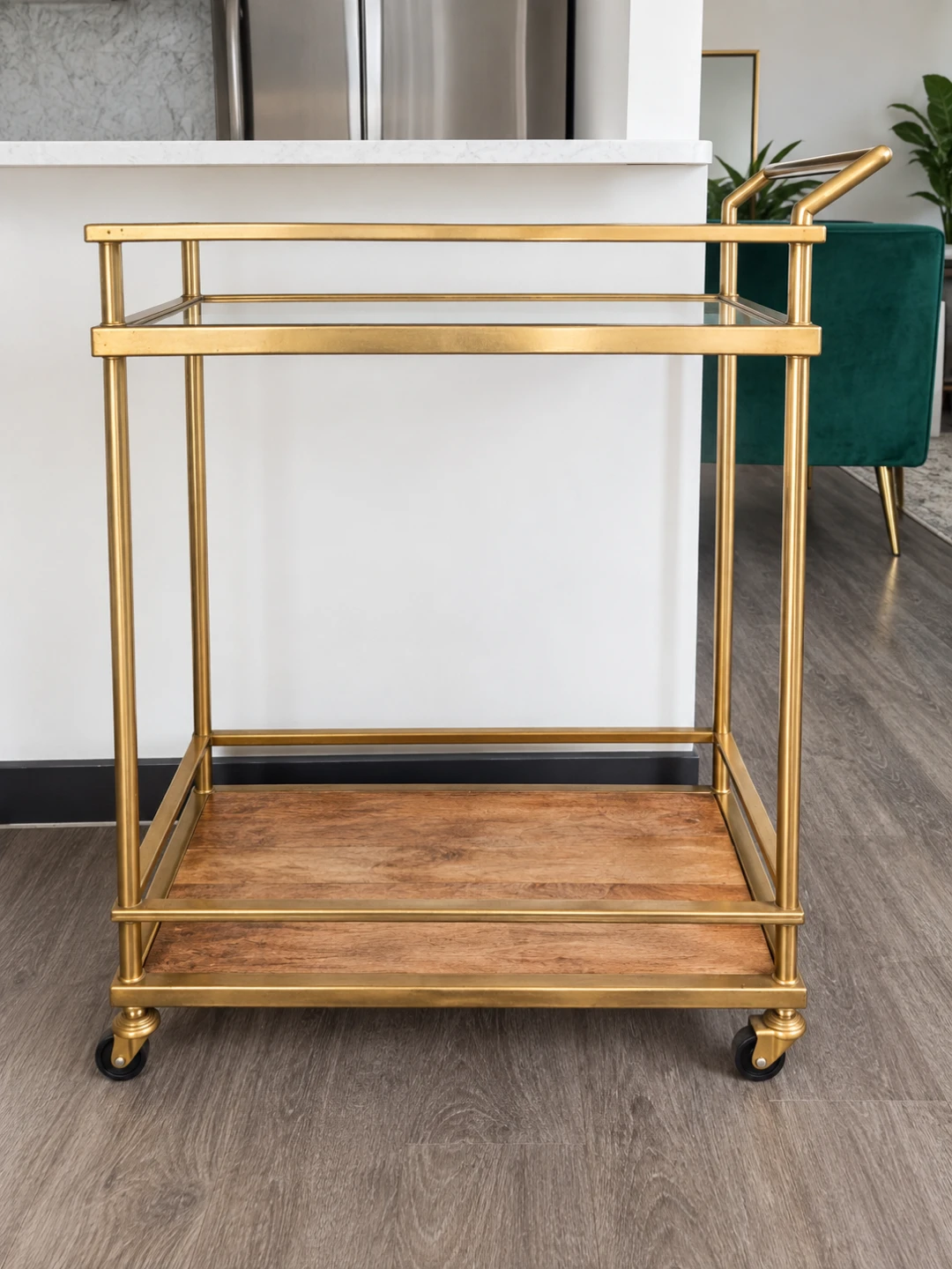 Gold and Wood Rolling Bar Cart