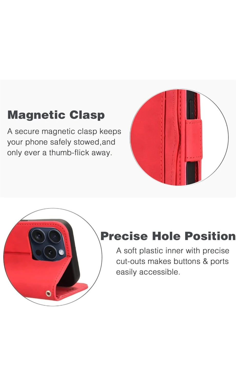 iPhone 15 Pro, PU Leather Wallet Folio Cover red - photo 4