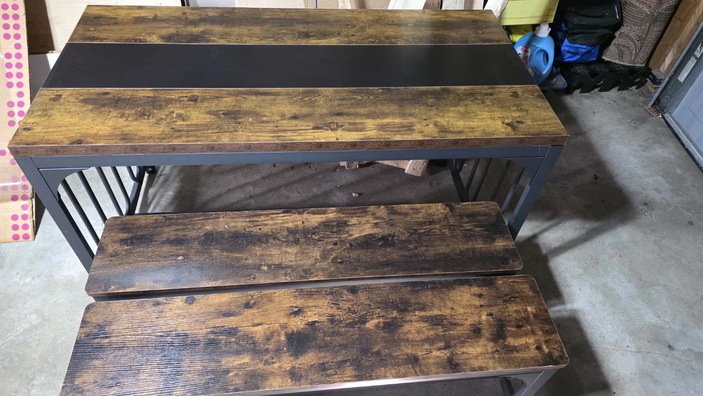 Industrial dining table and two benches - photo 2
