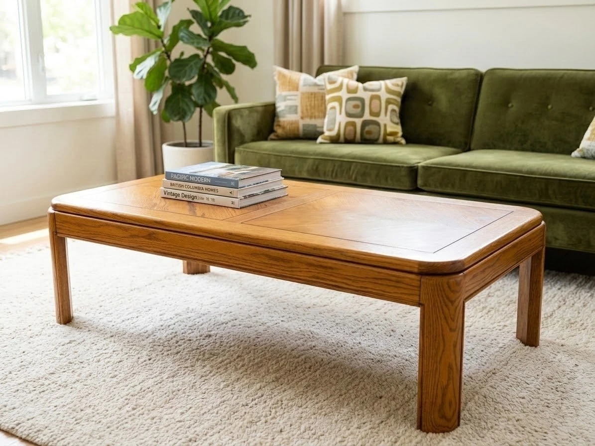 Vintage Mid-Century Oak Parquet Coffee Table | Rounded Corners.