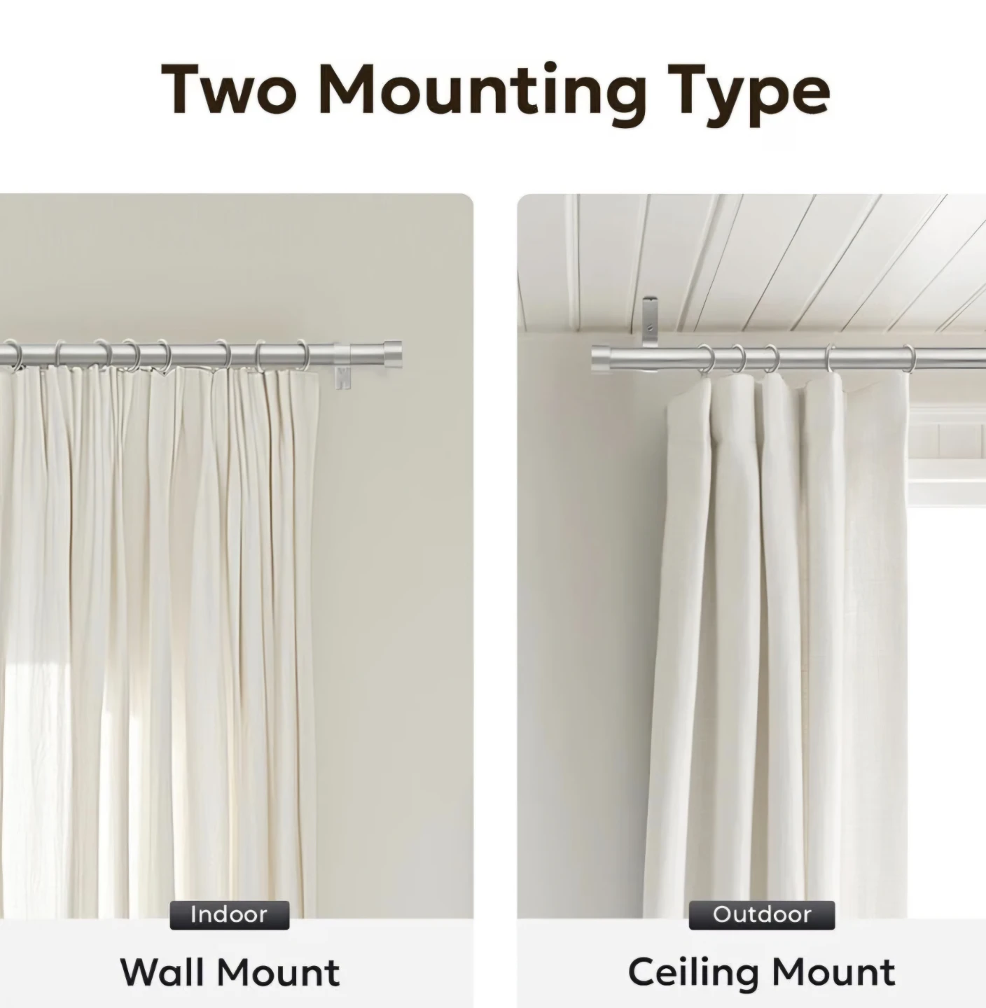 Brushed Nickel Curtain Rod Adjustable 48"×86" Heavy Duty - photo 4
