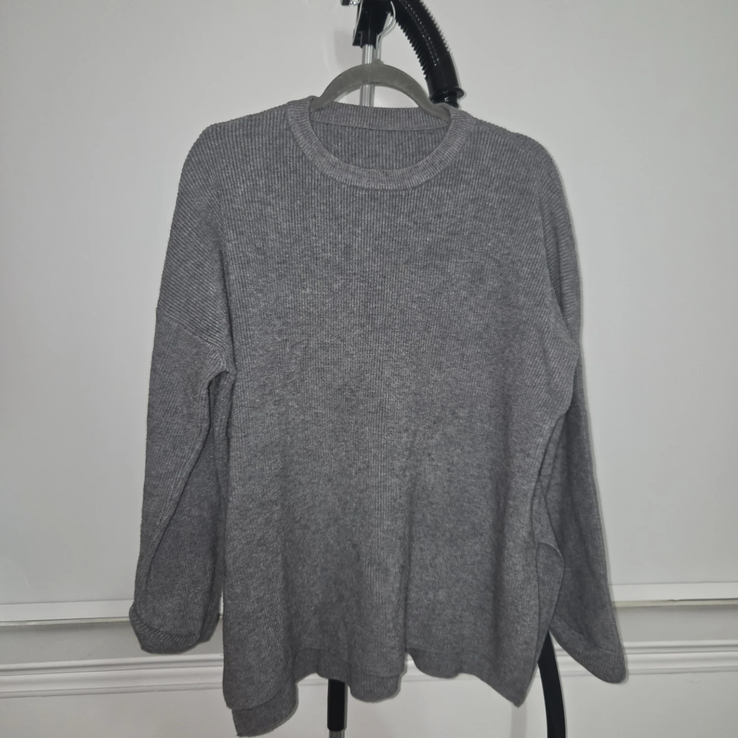 Grey Ribbed Knit Lounge Set