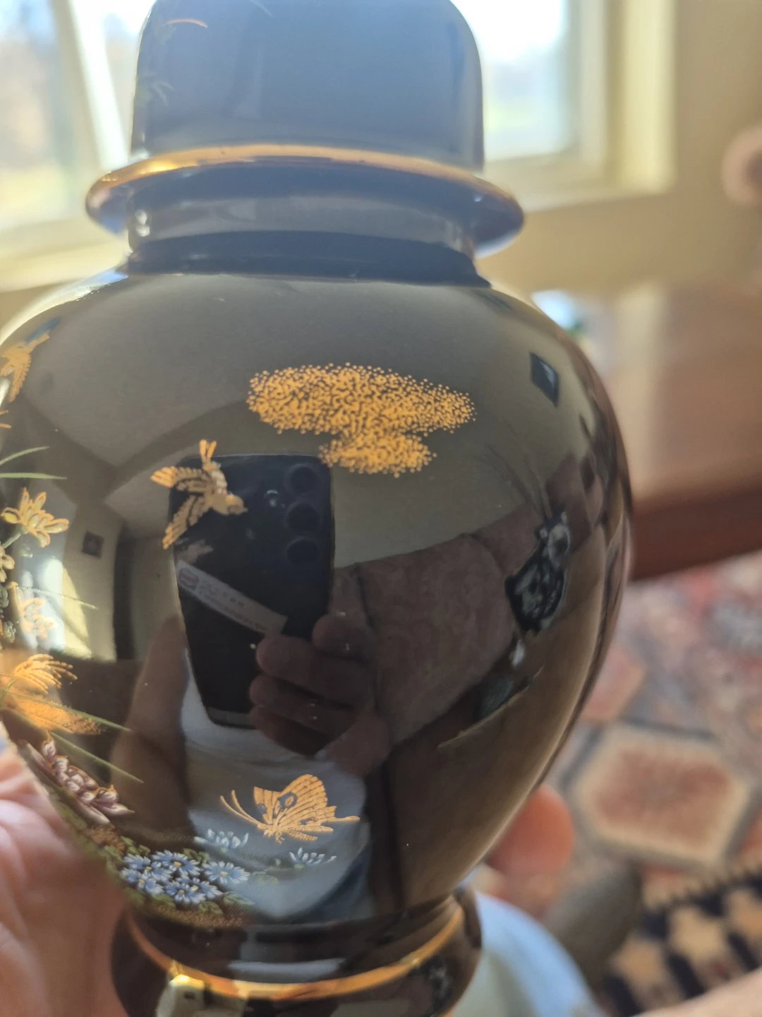 Vintage Black Floral Ginger Jar - photo 2