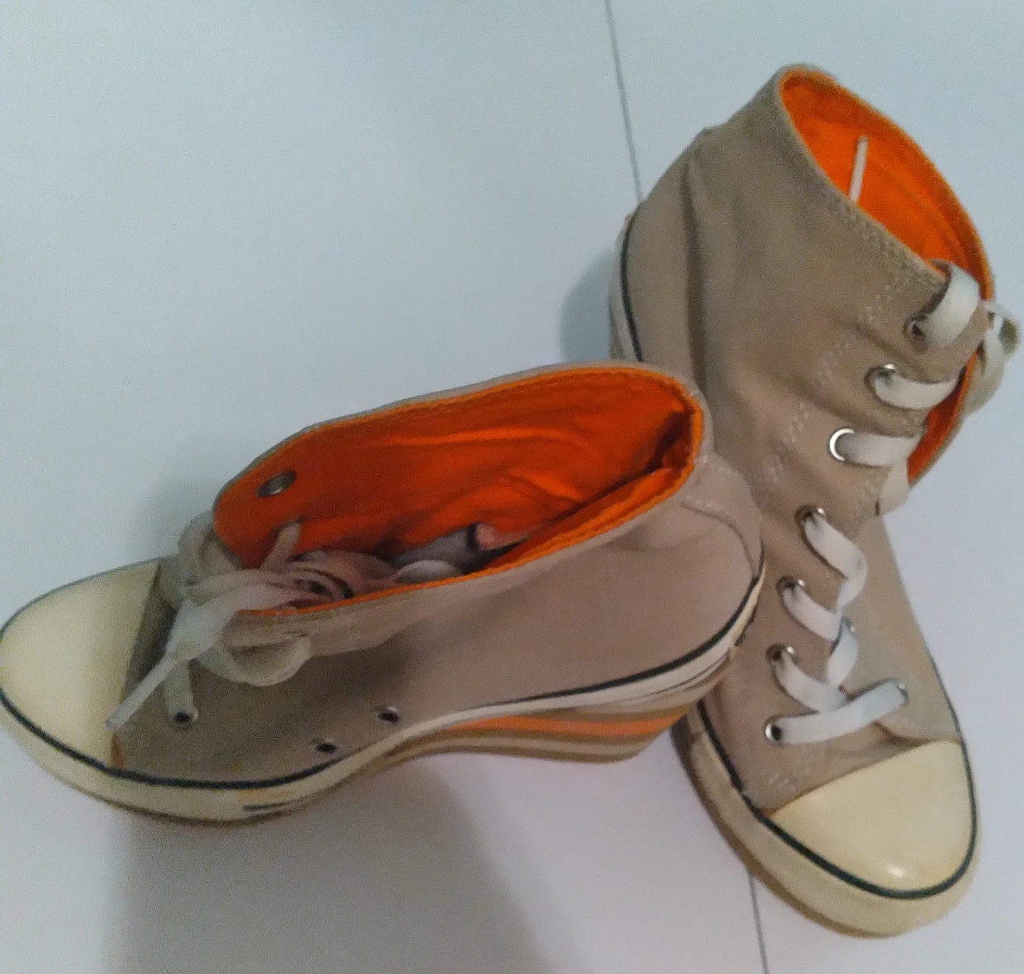 Goldluxe Beige High-Top Wedge Sneakers - photo 2