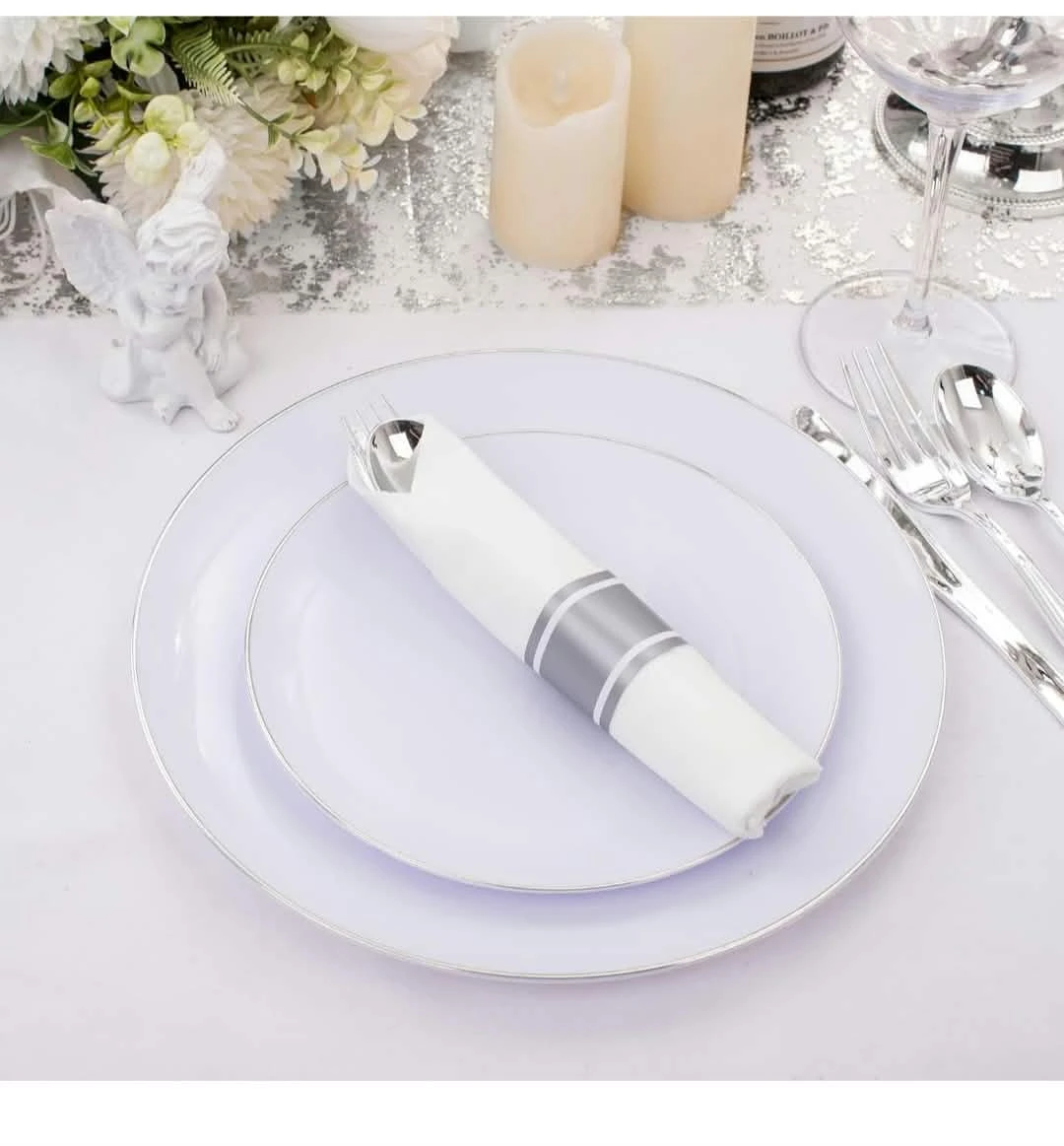 Silver Rim Disposable Plastic Plate and Cutlery Set - photo 2