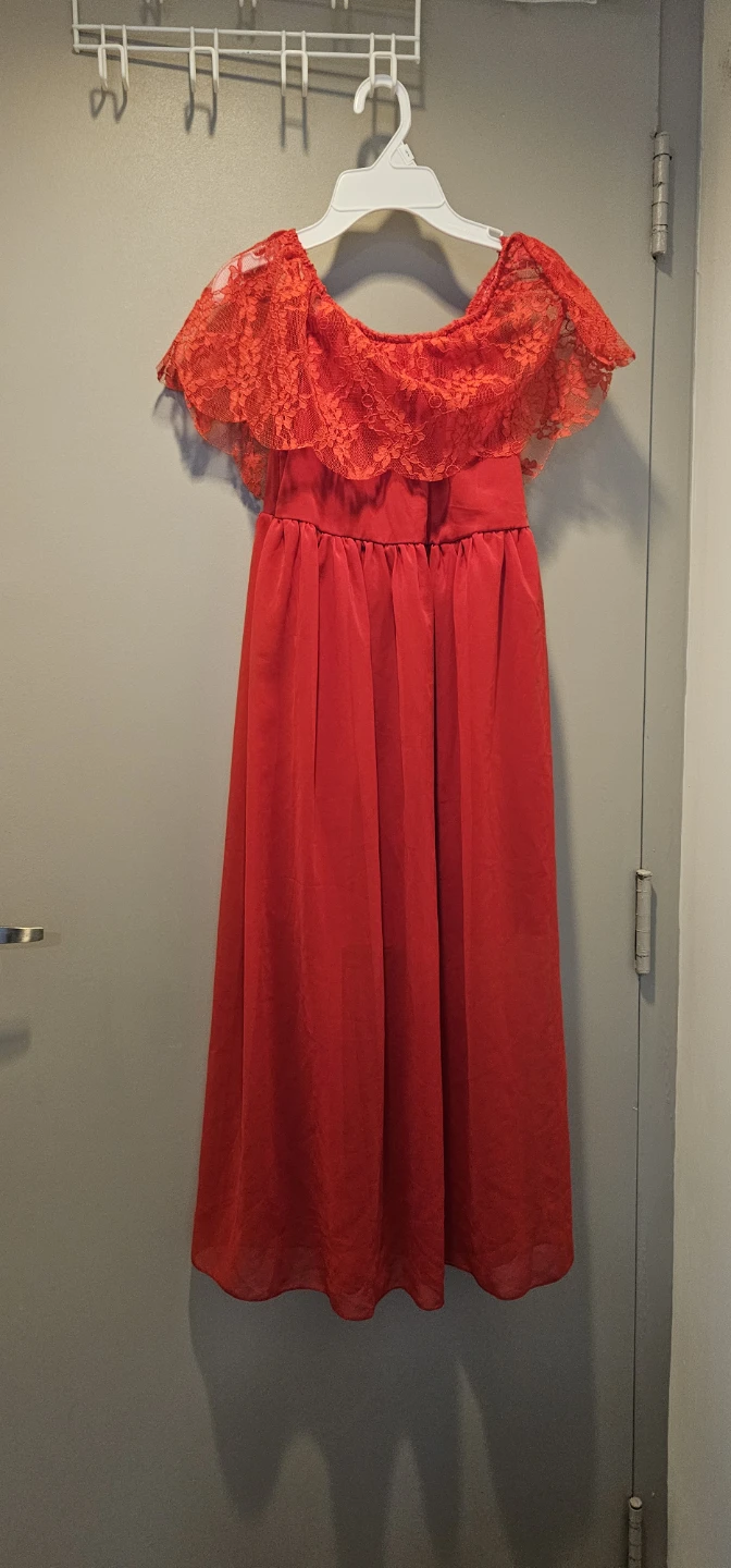 Red lace off-shoulder dress