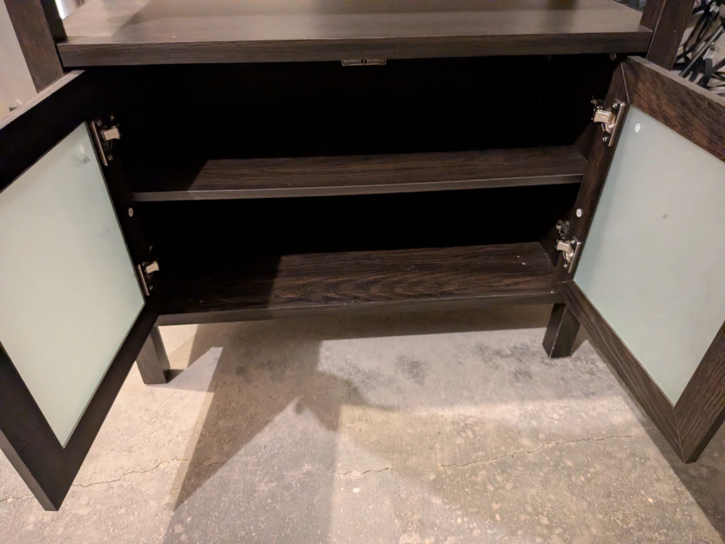 Dark Wood Media Console with Frosted Glass Doors - photo 2