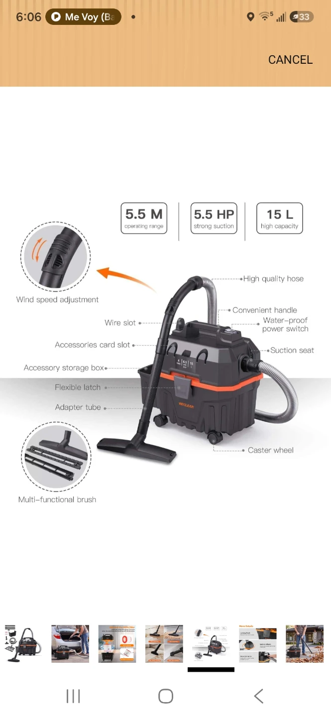 WECLEAN 4 Gallon Shop Vacuum 5.5 Peak HP - photo 5
