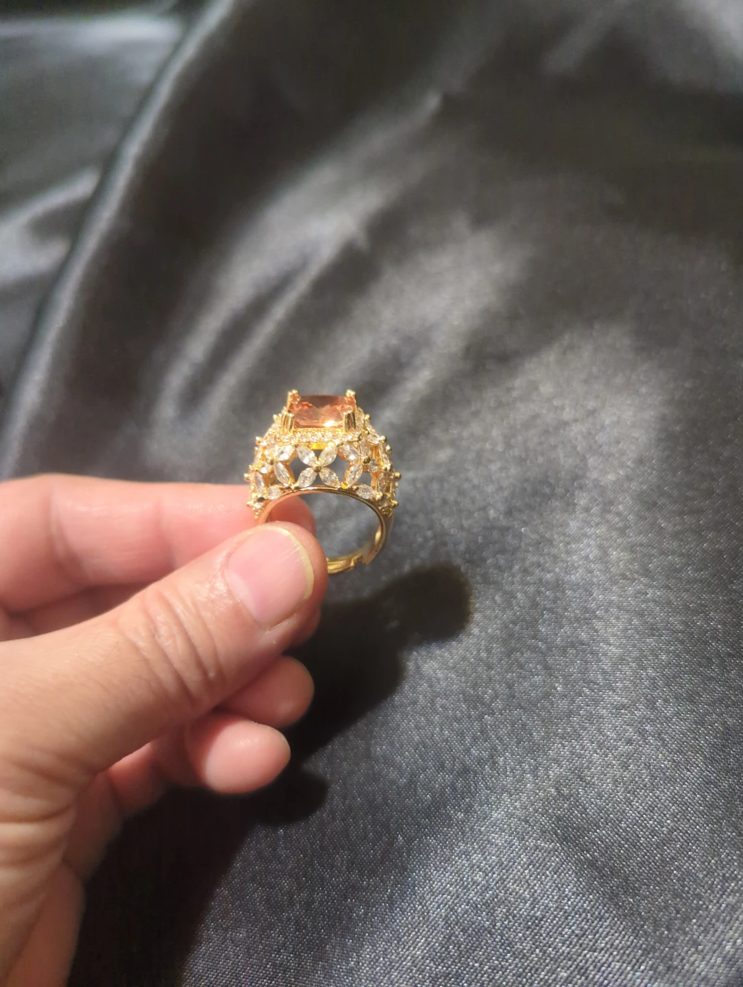 Gold-tone Statement Ring with Peach Stone - photo 2