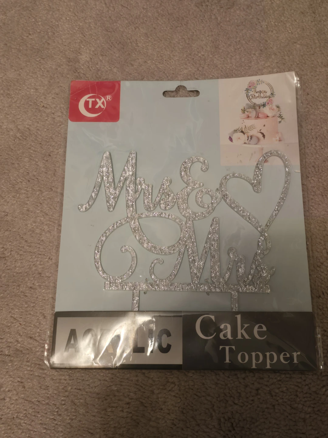 TX Mrs & Mrs Silver Acrylic Cake Topper