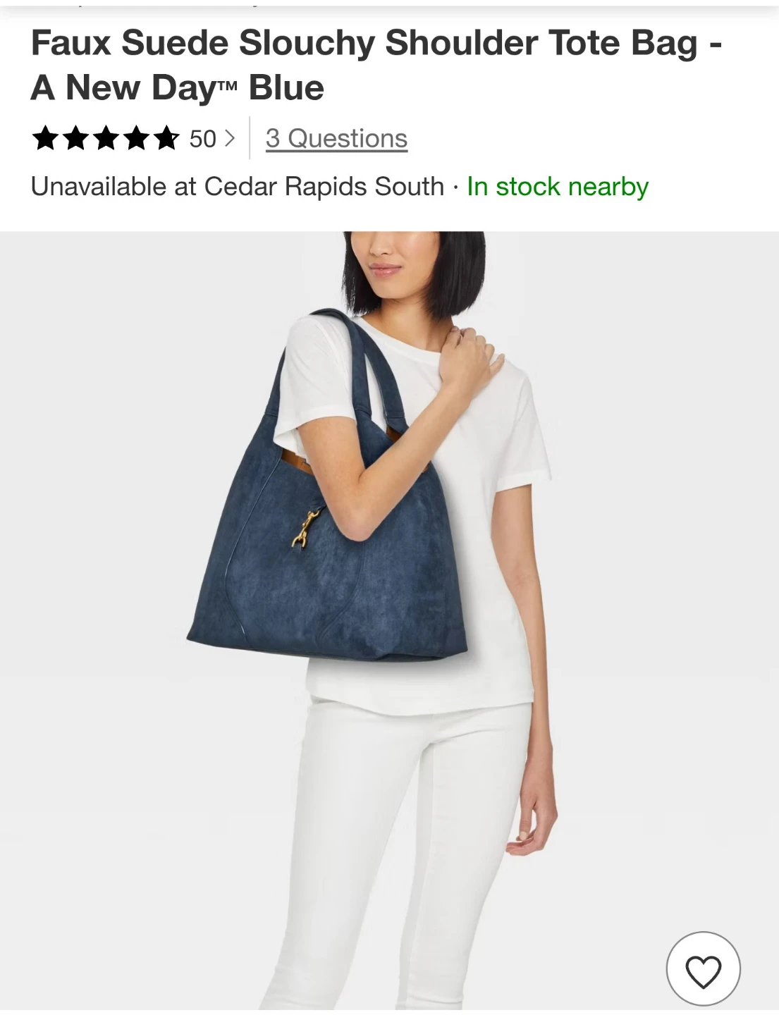 Faux Suede Slouchy Shoulder Tote Bag - Blue