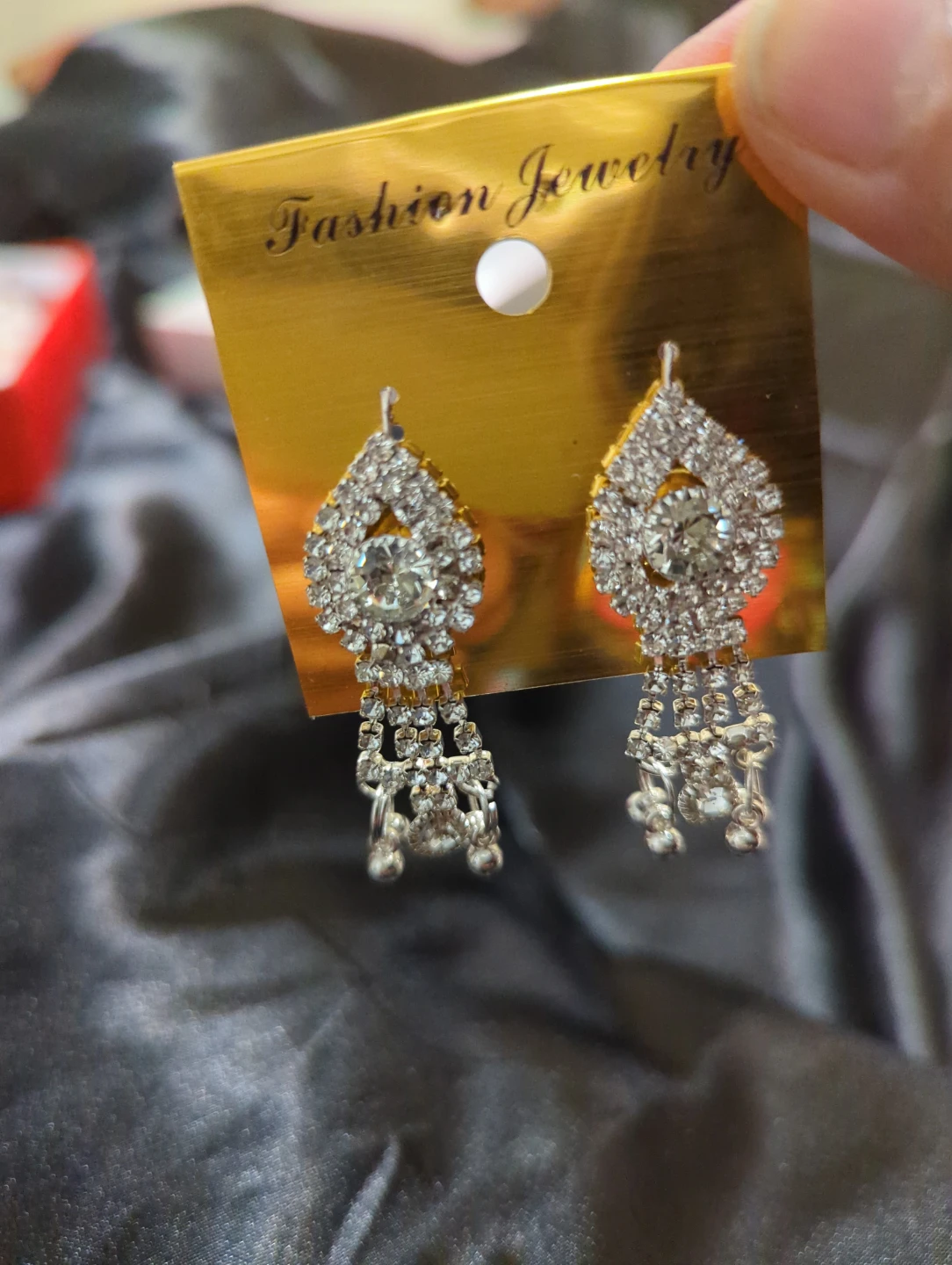 Silver-Tone Rhinestone Dangle Earrings - photo 2