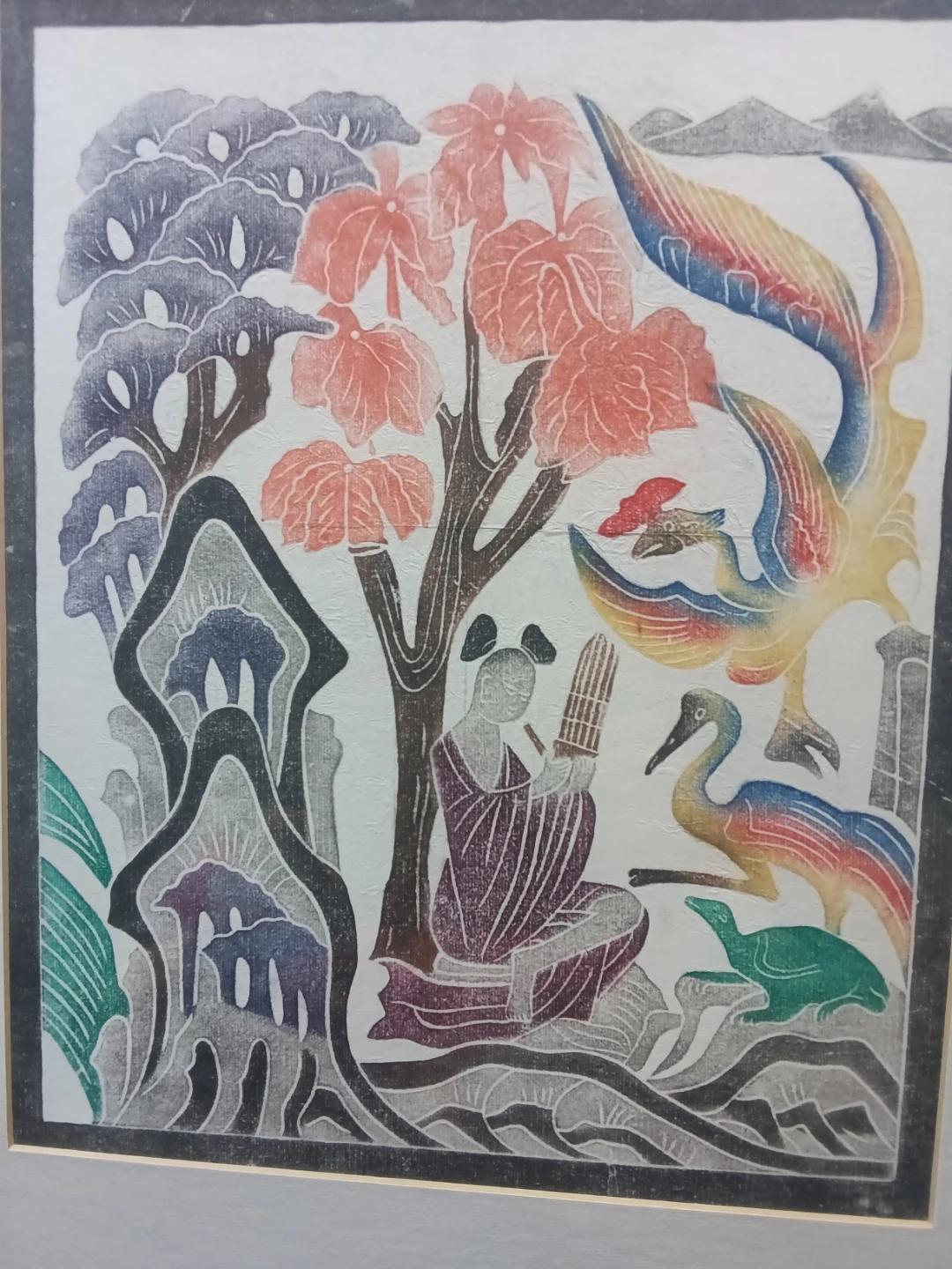 Vintage 20thC Chinese Folk Art Woodblock Print - photo 2