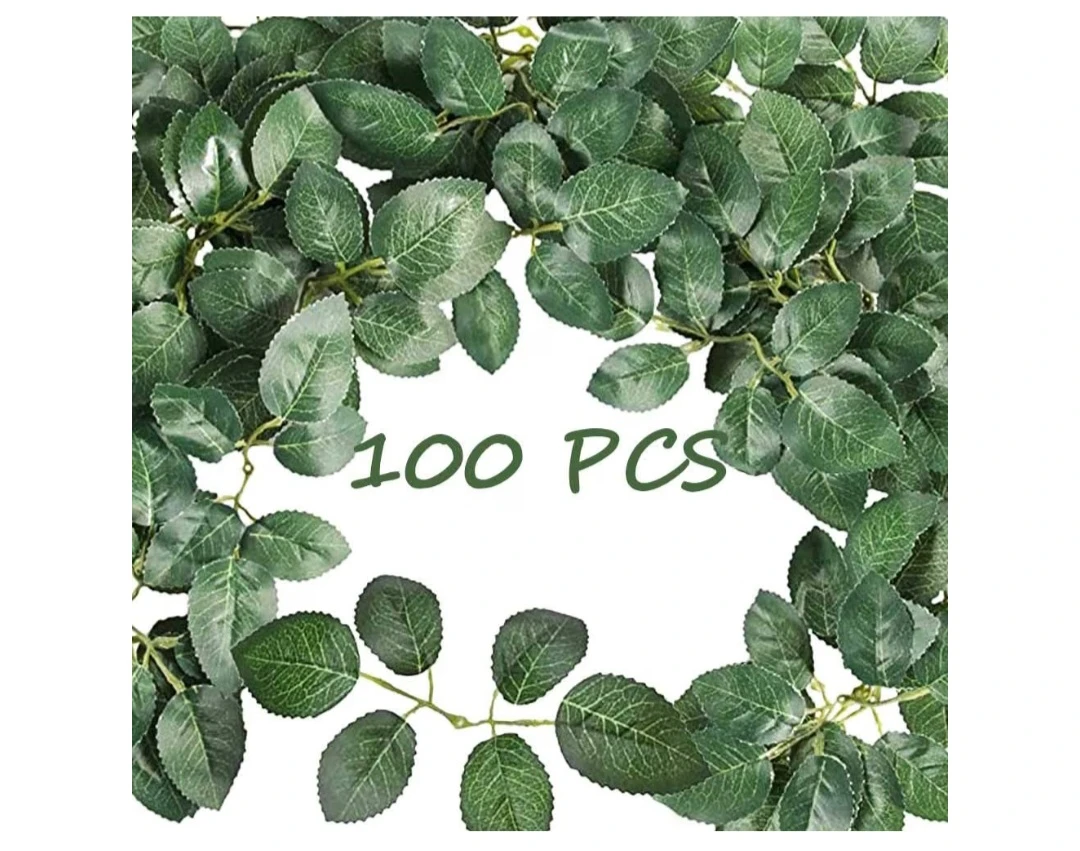 Arflorall 100 Pcs Artificial Green Rose Leaves - photo 3