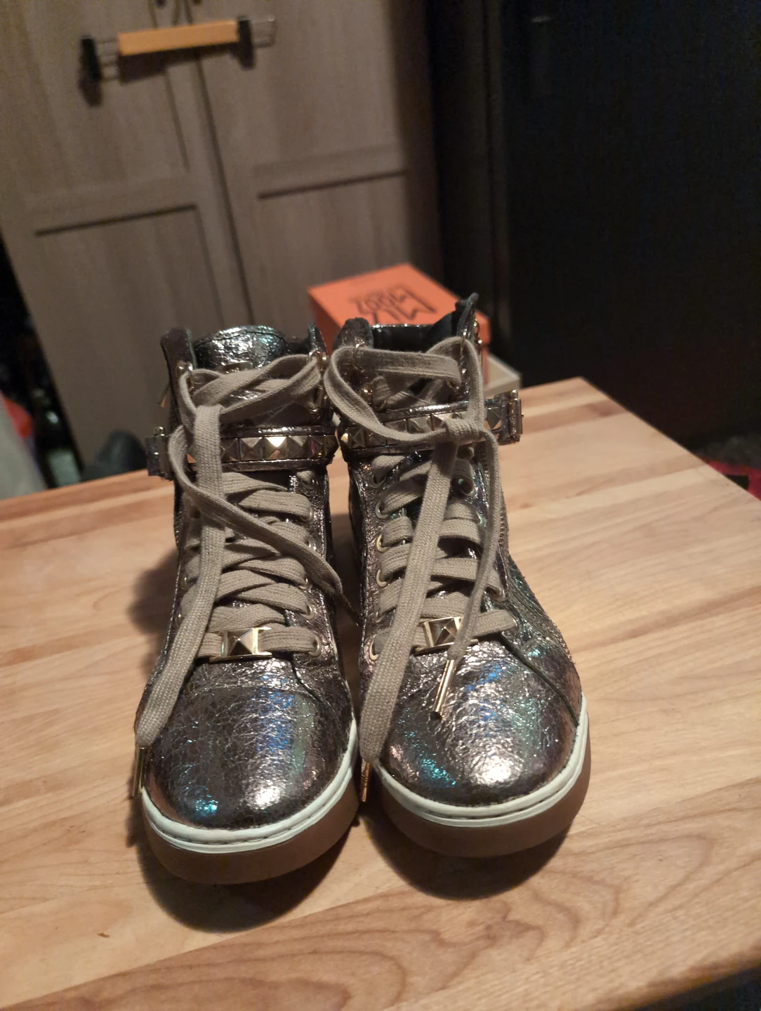 Michael Kors GoldMetallic High-Top Leather Sneaker Booties