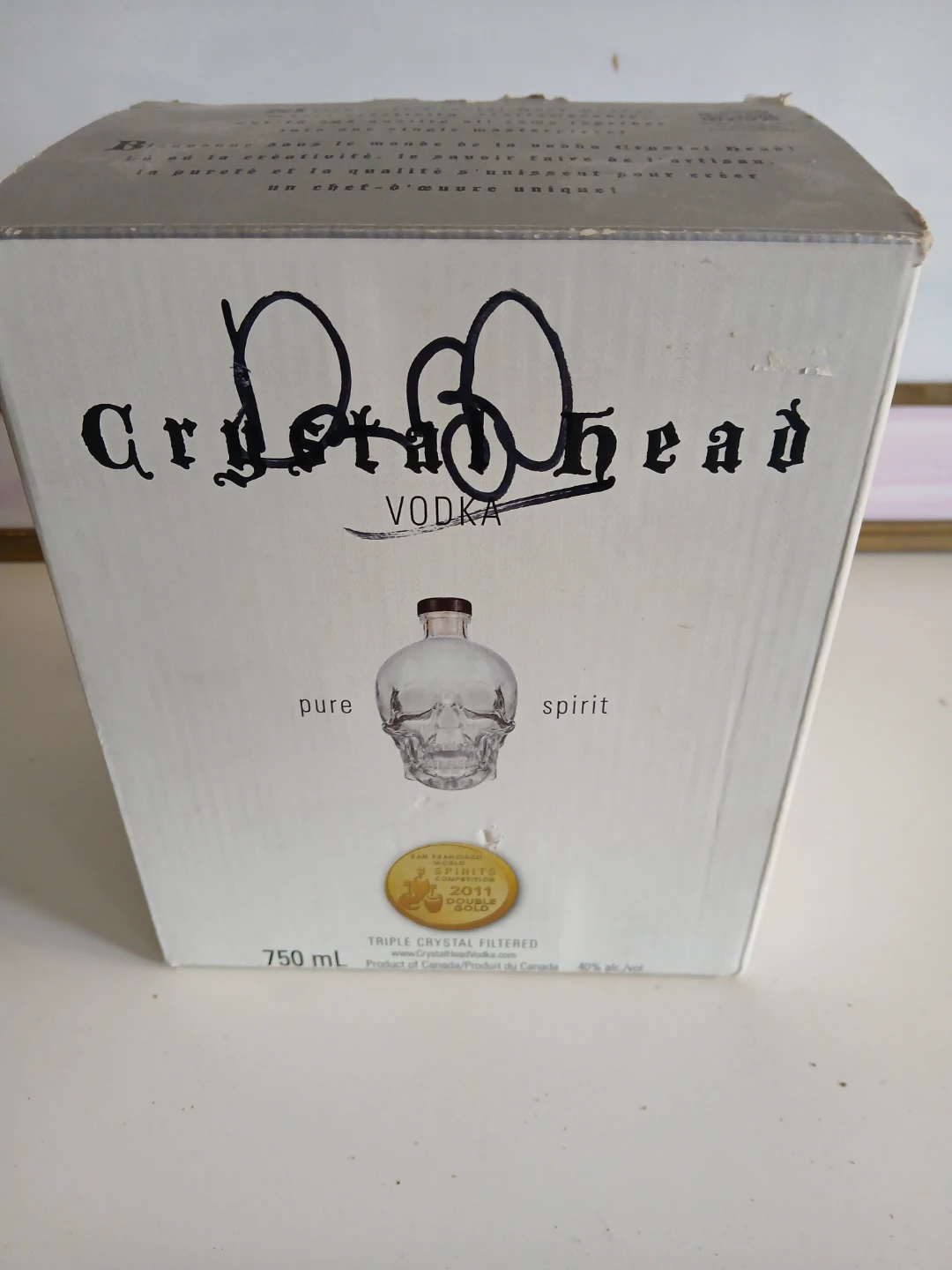 Empty Crystal Skull Bottle signed twice by Dan Akroyd