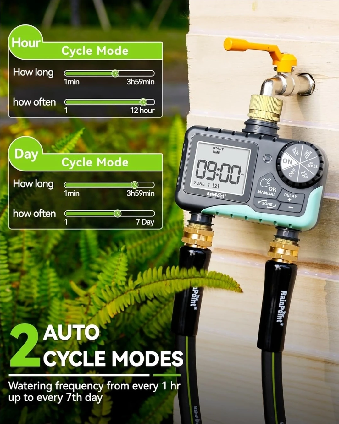 (Orange) RainPoint 2-Zone Digital Water Timer - photo 2