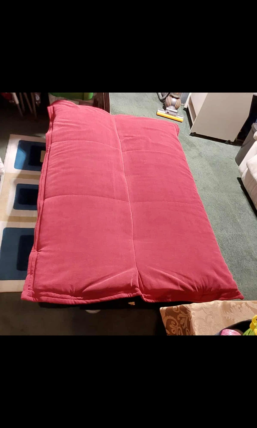 Red convertible futon sofa