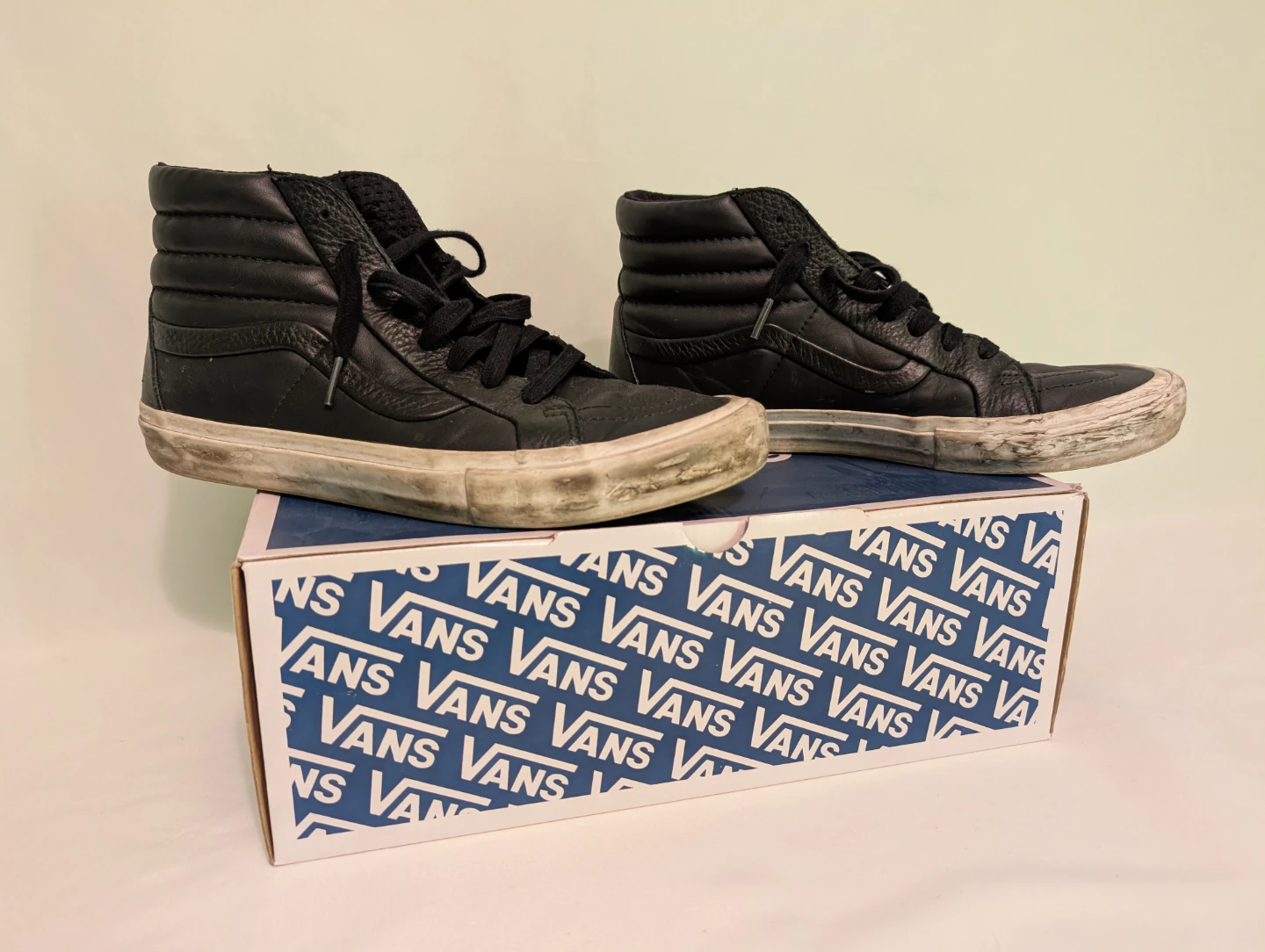 Black Leather Vans Sk8-Hi High Top Sneakers
