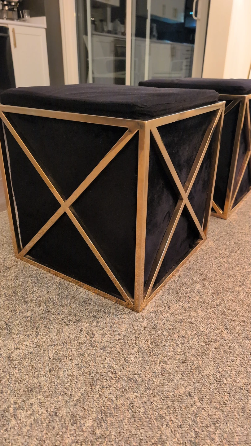 Set of Two Black Velvet and Gold Cube Ottomans - photo 3