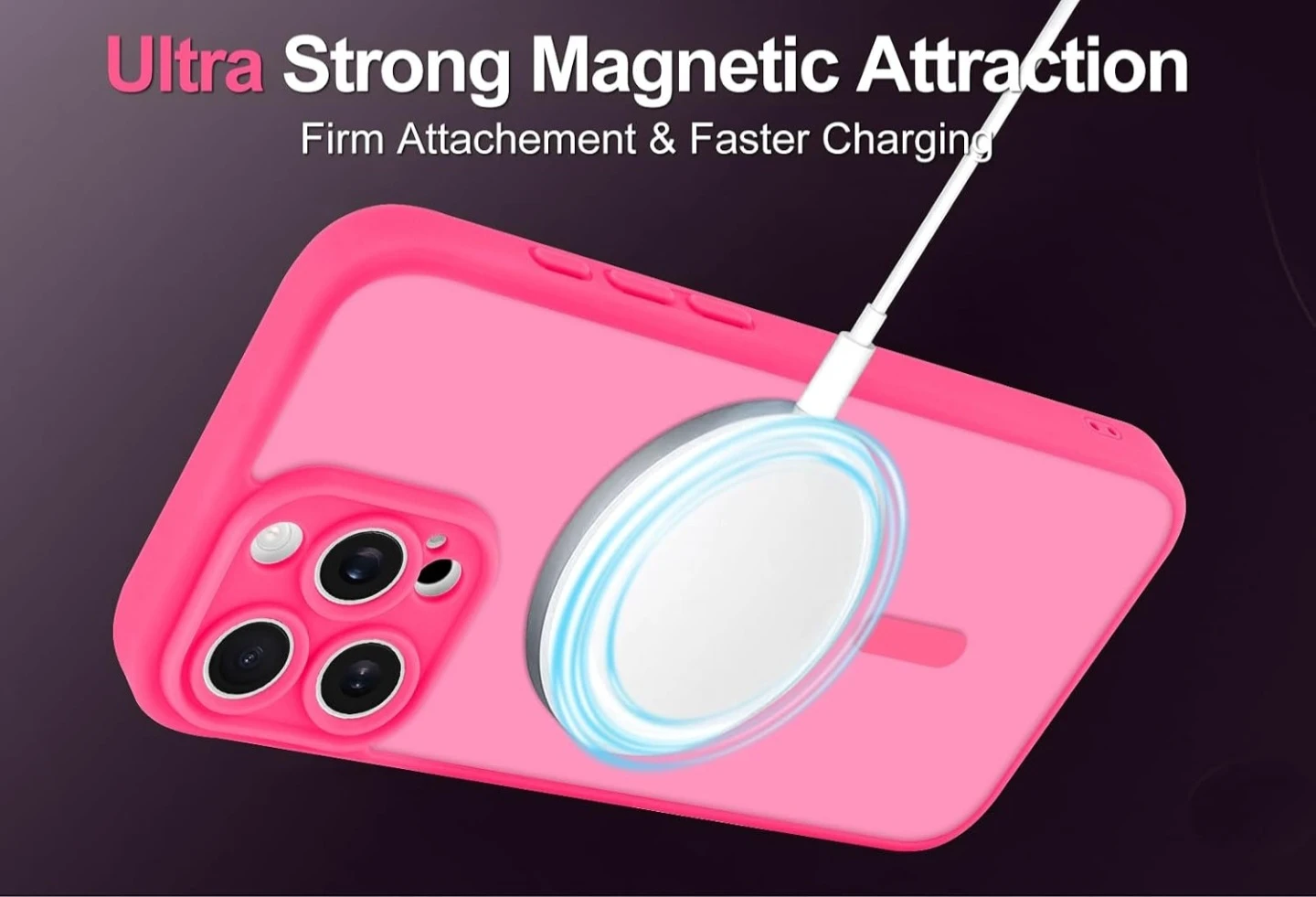 iPhone 16 Pro Max Case Magnetic Translucent Cover,Hot Pink - photo 3