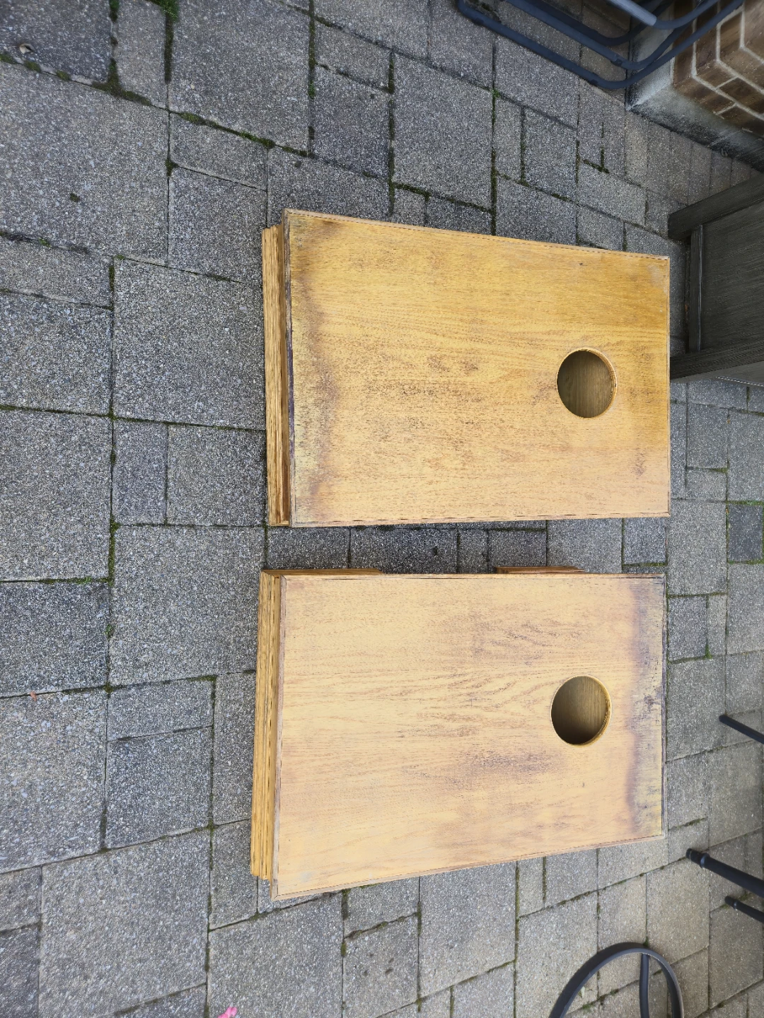 Custom Oak Cornhole Boards – Built-In Beer Holders – Set of 2
