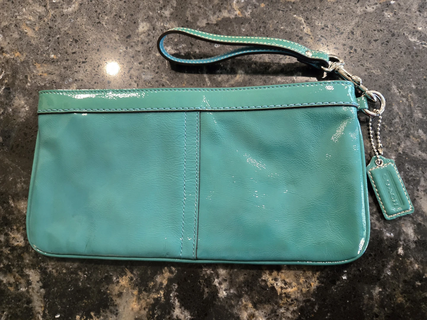 Teal Coach Patent Leather Clutch/Wristlet - photo 2