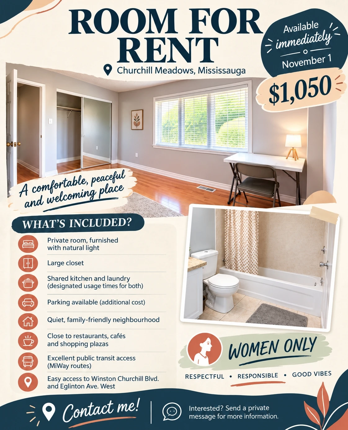 Private room for rent in Churchill Meadows