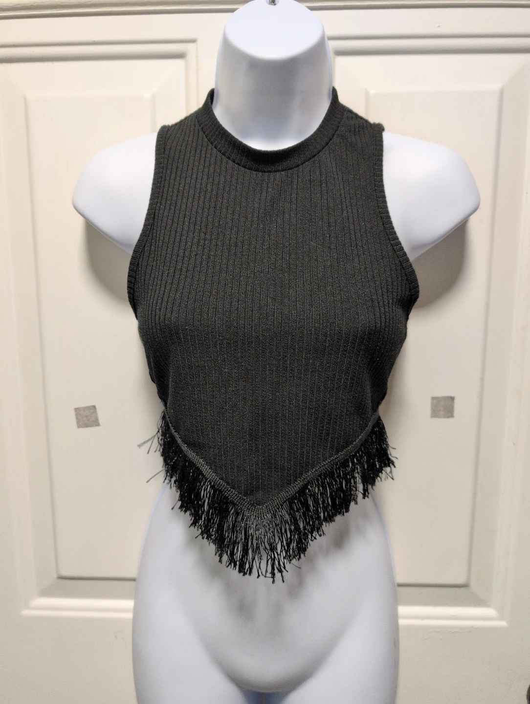 Effordram Black Fringe Tank Top Size S