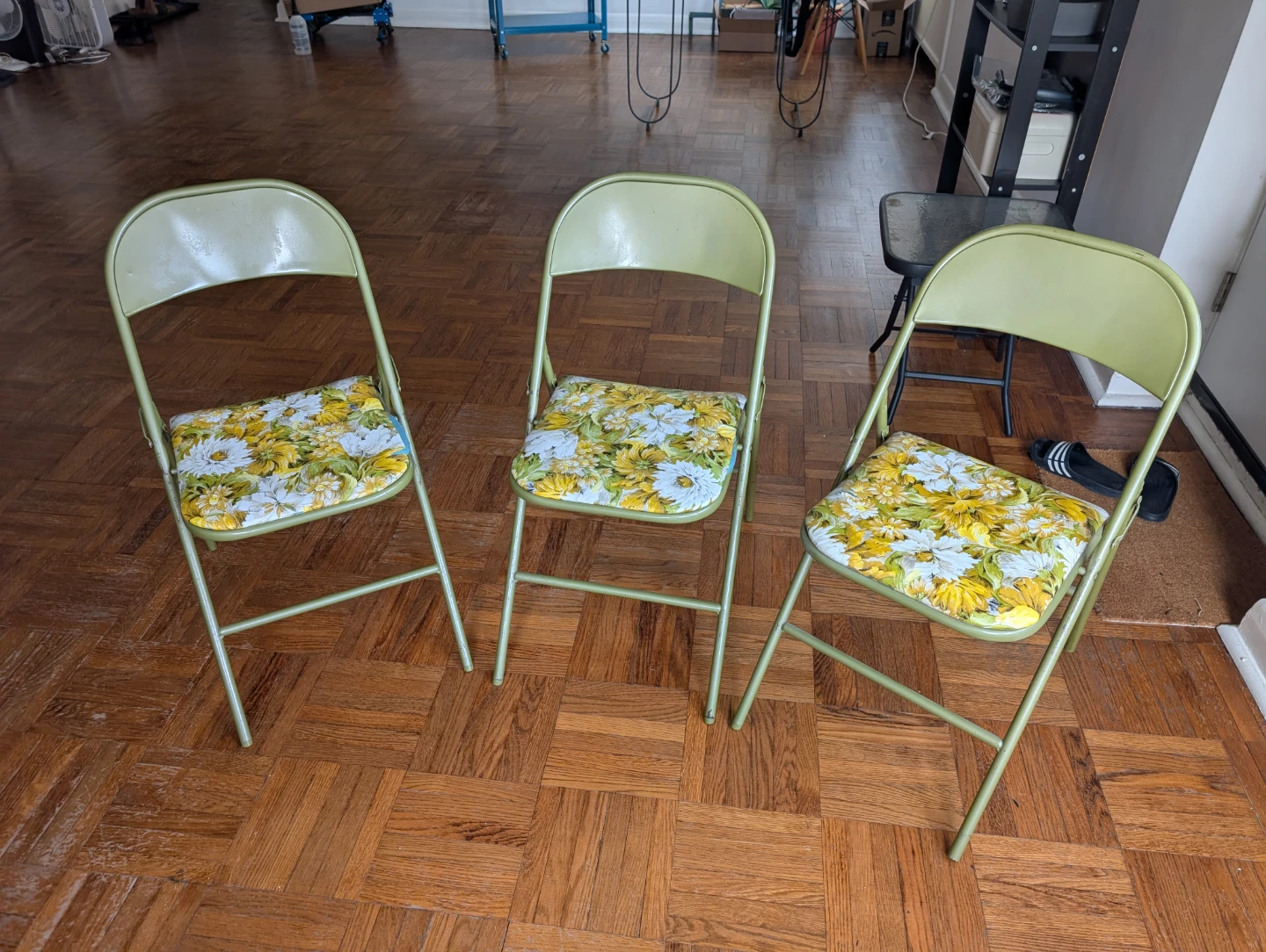 Set of 3 Vintage Floral Folding Chairs
