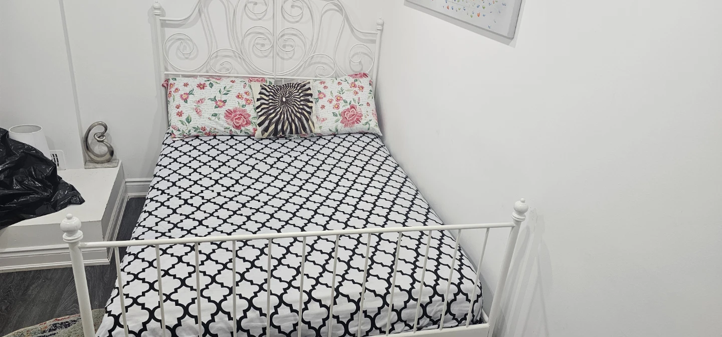 White Metal Double Bed Frame with Headboard and Mattress - photo 2