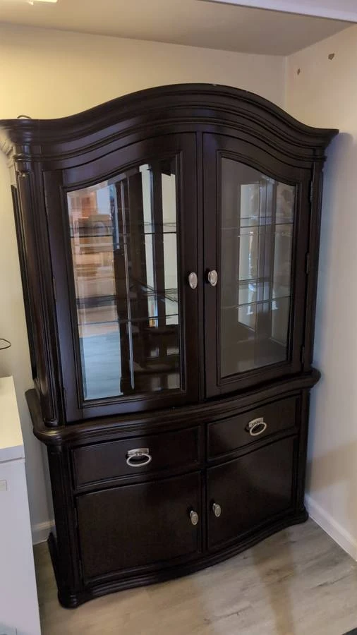Dark Wood Curio China Cabinet w/ Glass Shelves