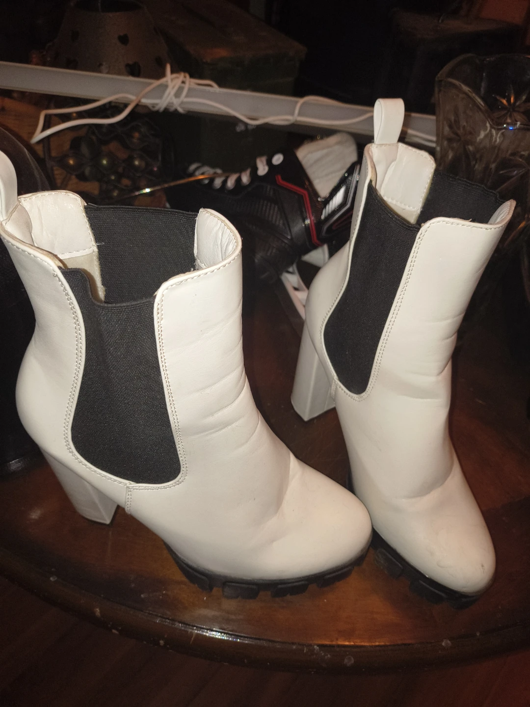 White block heel Chelsea boots