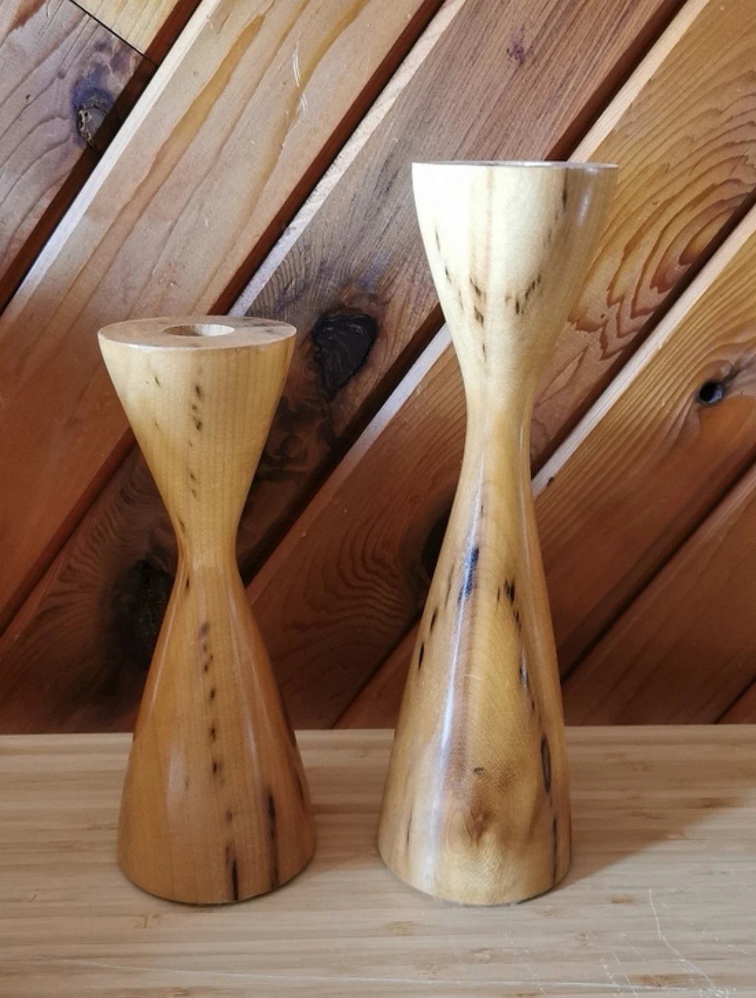Vintage MCM Turned Wood Candle Holders Set Scandinavian Style - photo 4