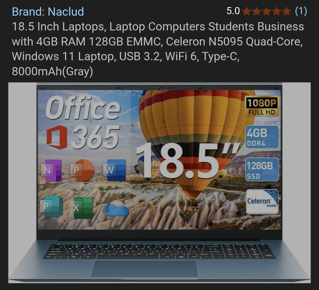 18.5" Naclud laptop