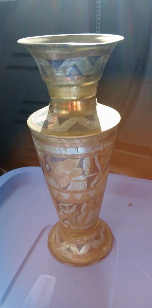 Egiptian Decorative Engraved Brass Vase