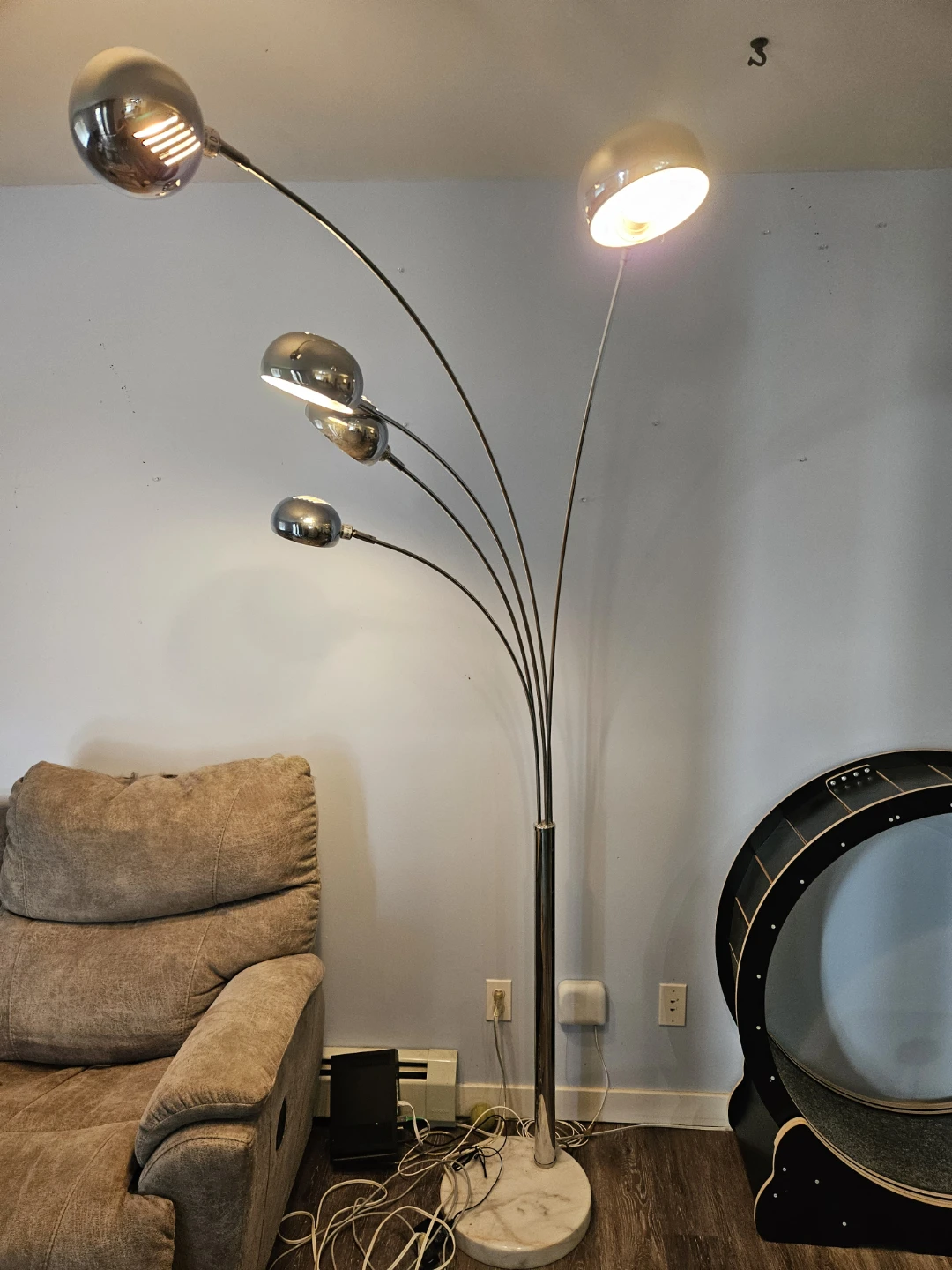 Five-arm chrome floor lamp with marble base - photo 2