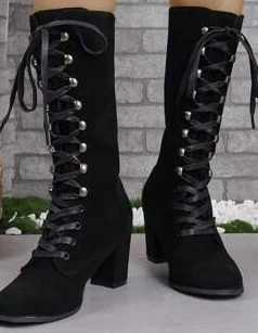 Black Lace-Up Heeled Boots 5.5 - photo 2