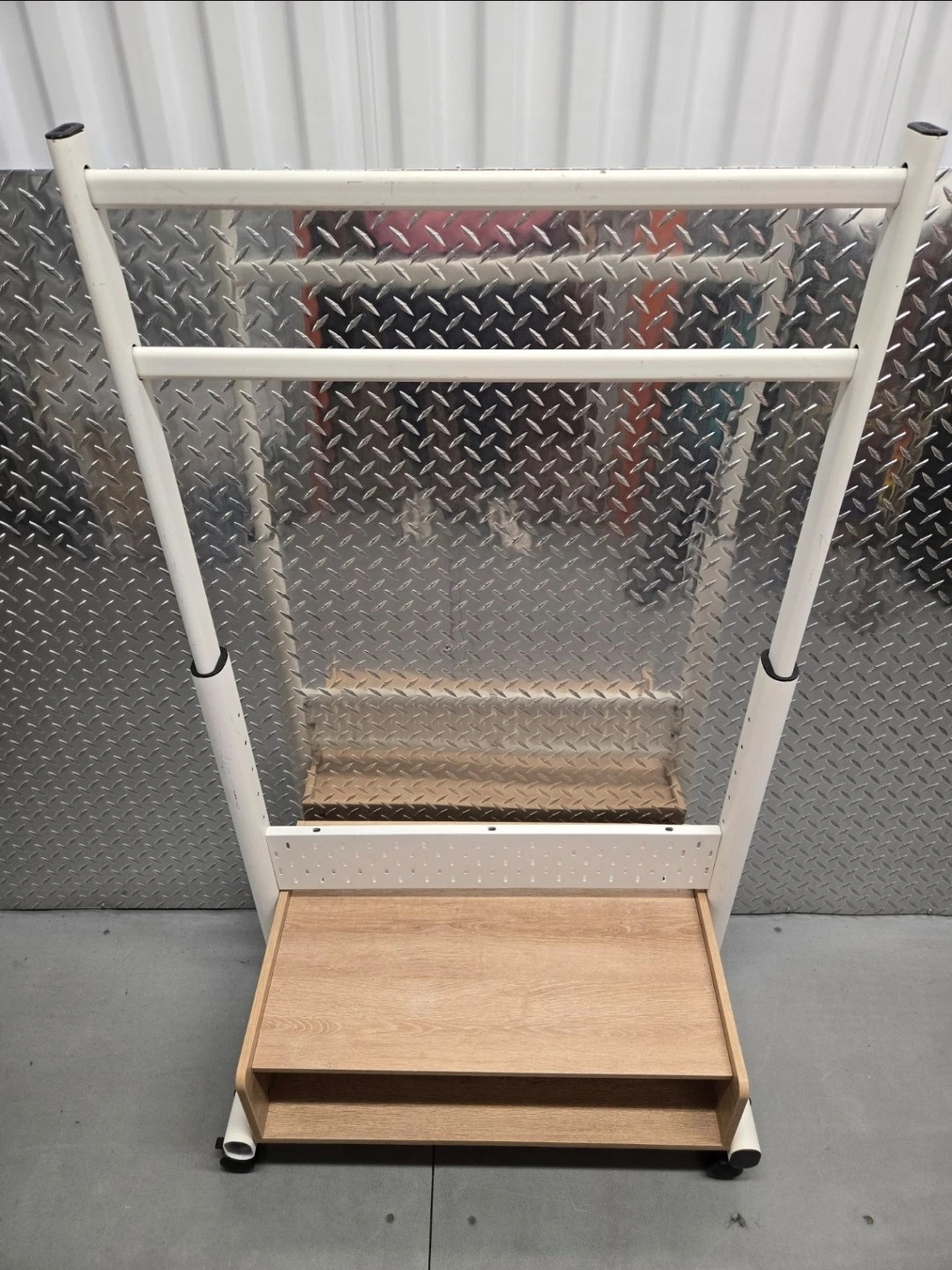 IKEA Rolling Clothes Rack with Wooden Shoe Shelf & Pegboard - photo 4