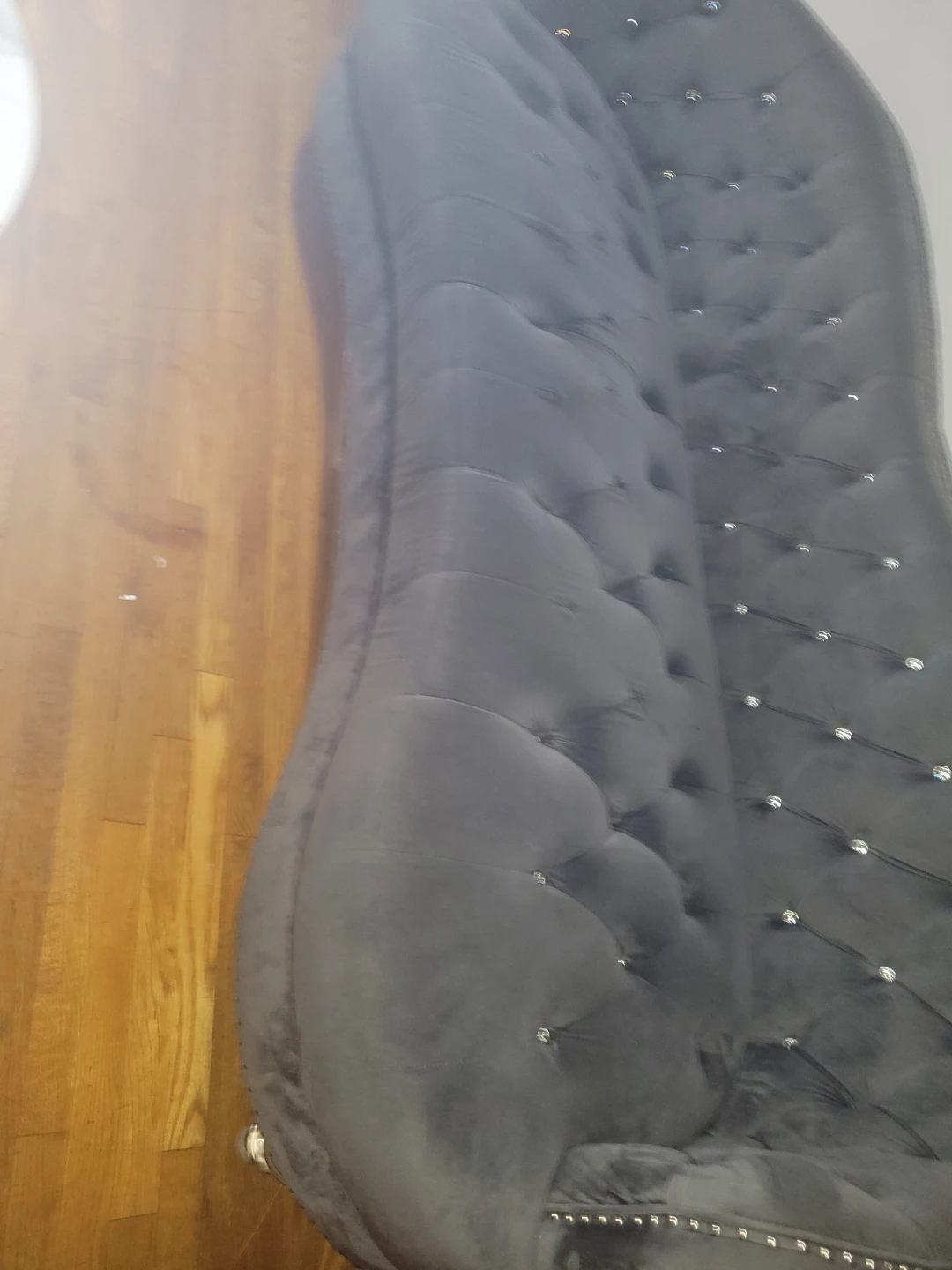 Grey Velvet Tufted Sofa with Crystal Buttons